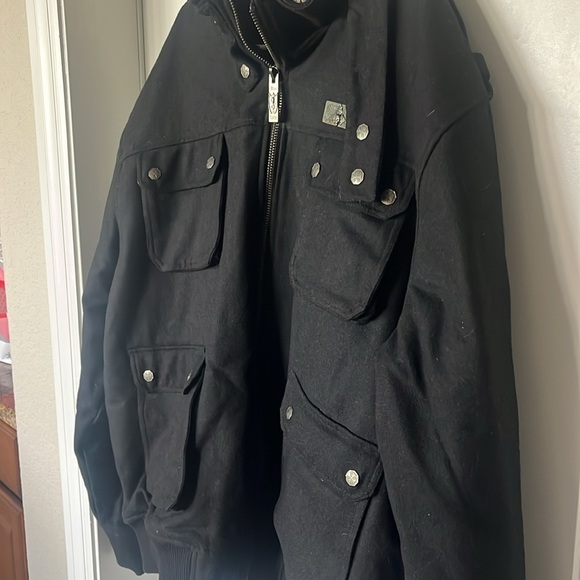 EUC vintage Blac Label wool blend grunge Y2K studded & patched bomber jacket 3X - Picture 4 of 7